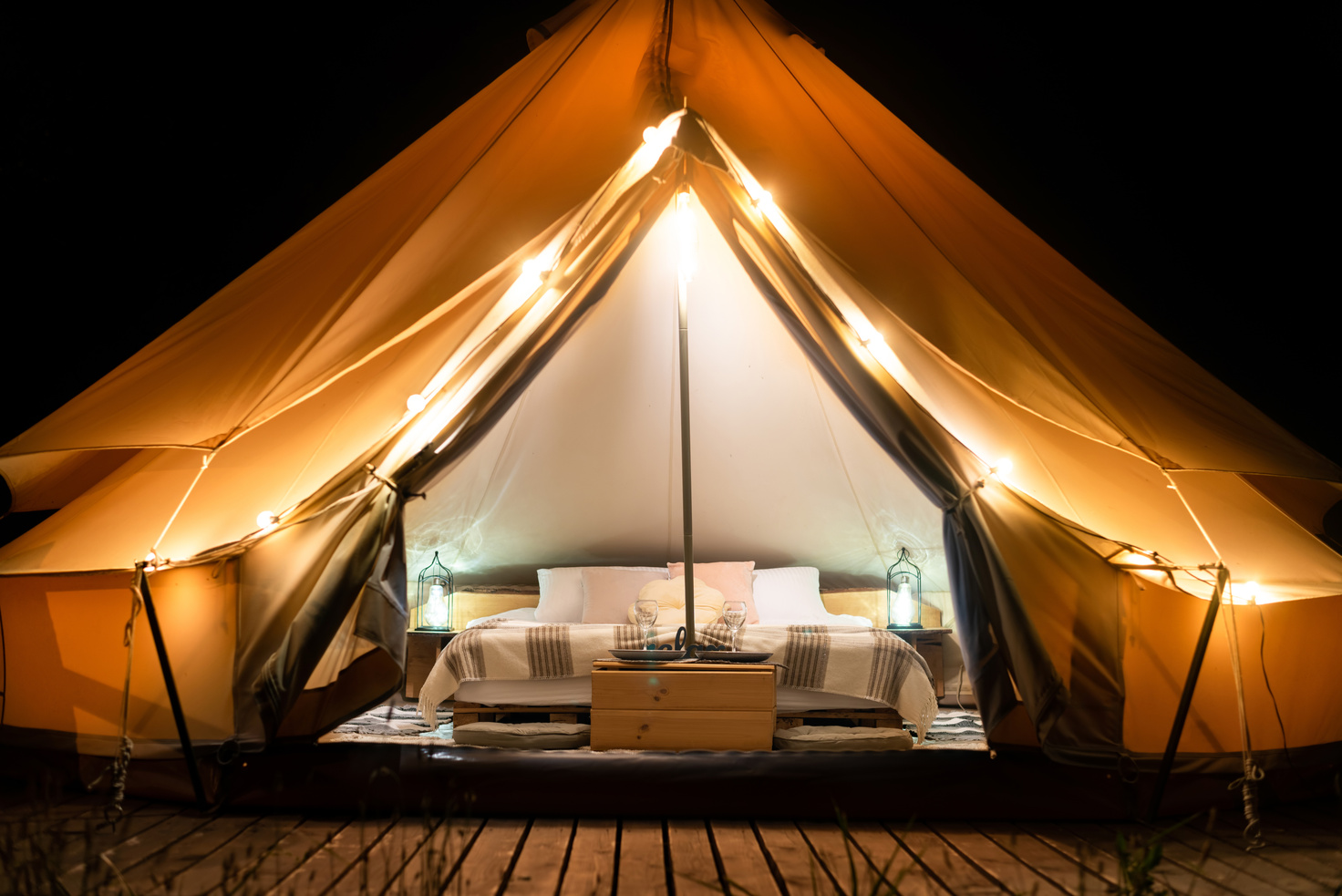 Tent at glamping, night